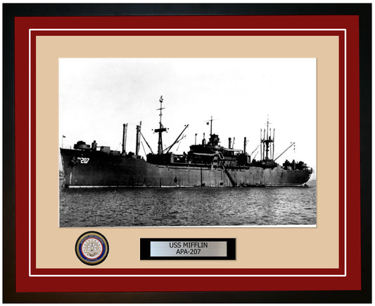 USS Mifflin APA-207 Framed Navy Ship Photo Burgundy