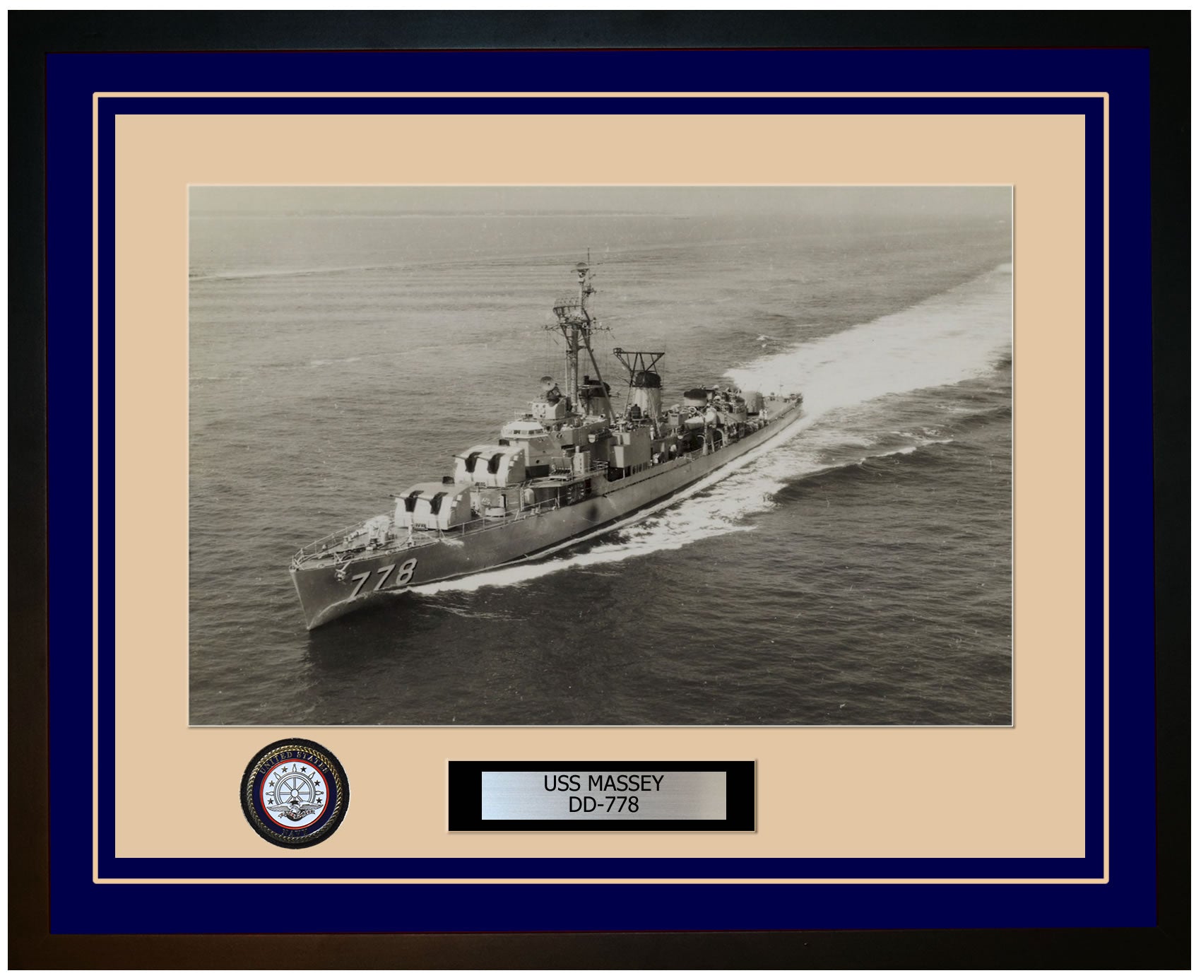 USS MASSEY DD-778 Framed Navy Ship Photo Blue