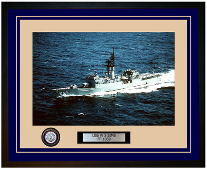 USS W S SIMS FF-1059 Framed Navy Ship Photo Blue