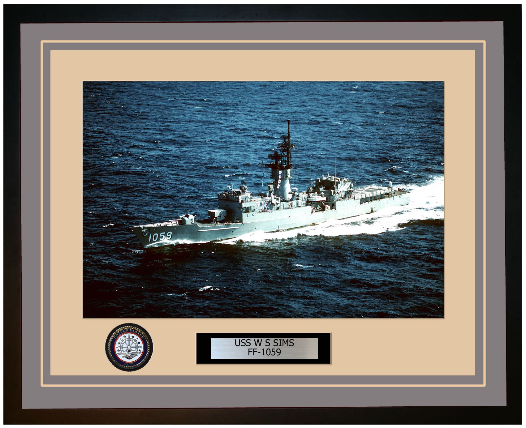 USS W S SIMS FF-1059 Framed Navy Ship Photo Grey