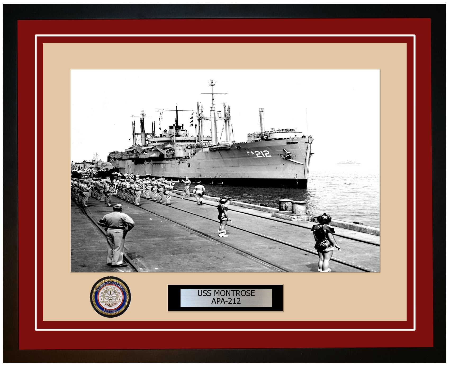 USS Montrose APA-212 Framed Navy Ship Photo Burgundy