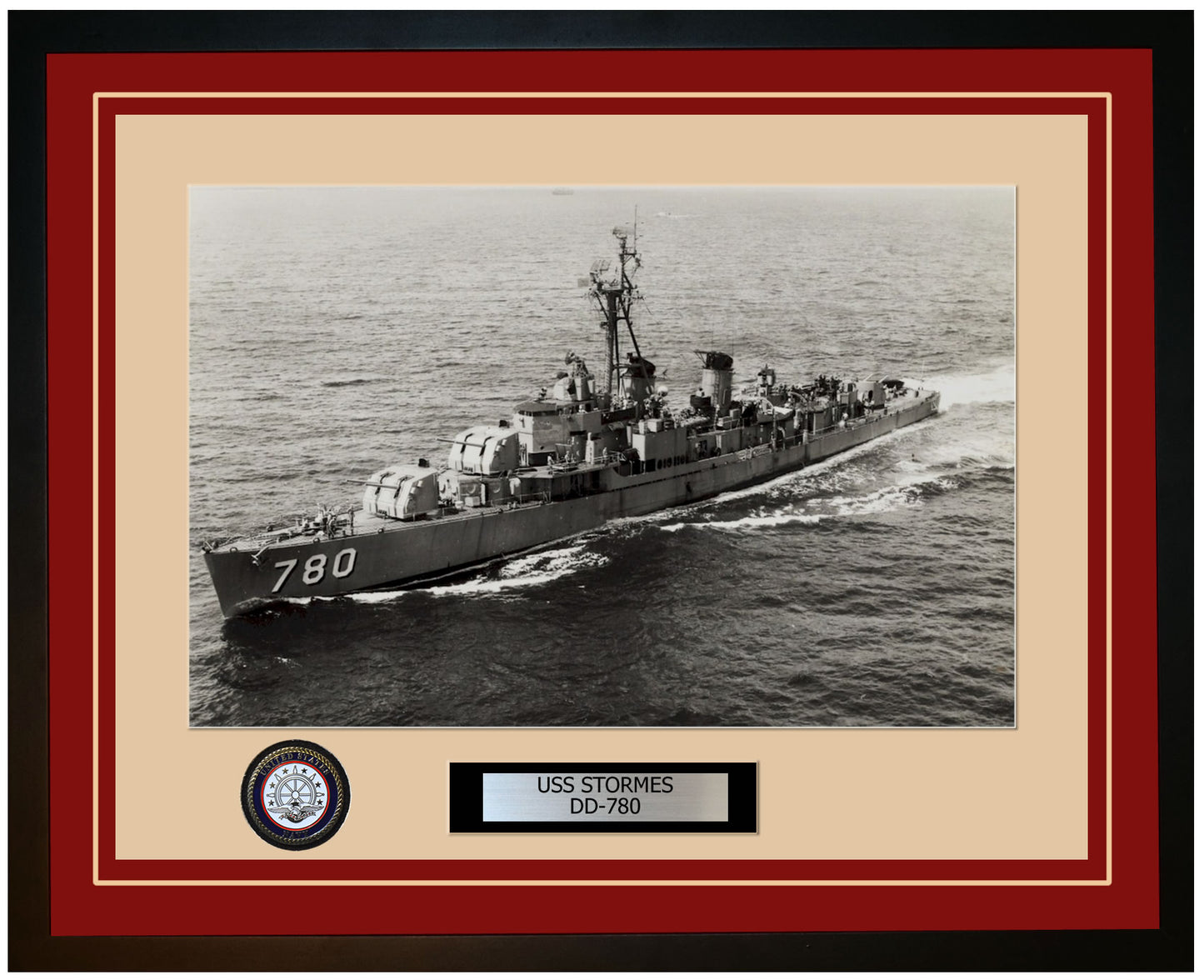 USS STORMES DD-780 Framed Navy Ship Photo Burgundy