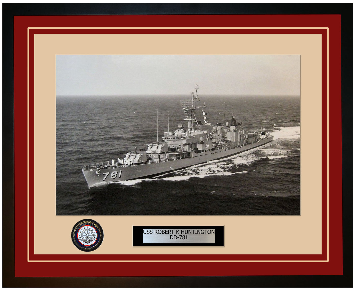 USS ROBERT K HUNTINGTON DD-781 Framed Navy Ship Photo Burgundy