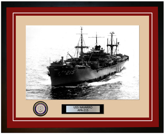 USS Navarro APA-215 Framed Navy Ship Photo Burgundy