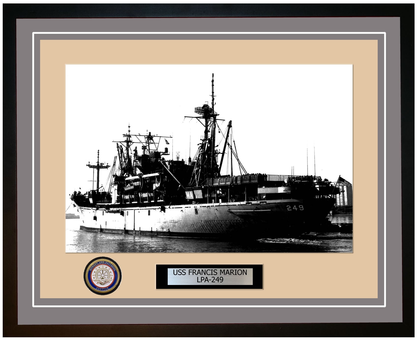 USS Francis Marion LPA-249 Framed Navy Ship Photo Grey