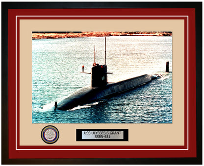 USS Ulysses S Grant SSBN-631 Framed Navy Ship Photo Burgundy