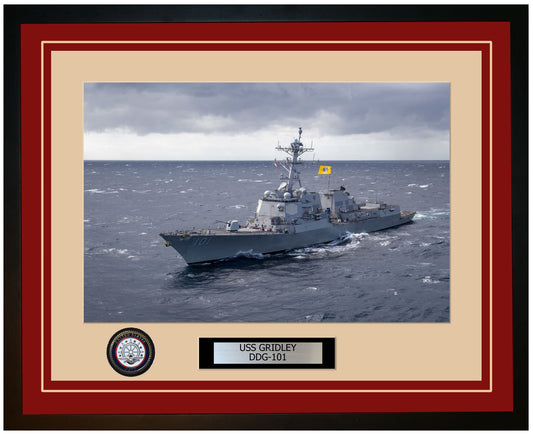 USS GRIDLEY DDG-101 Framed Navy Ship Photo Burgundy