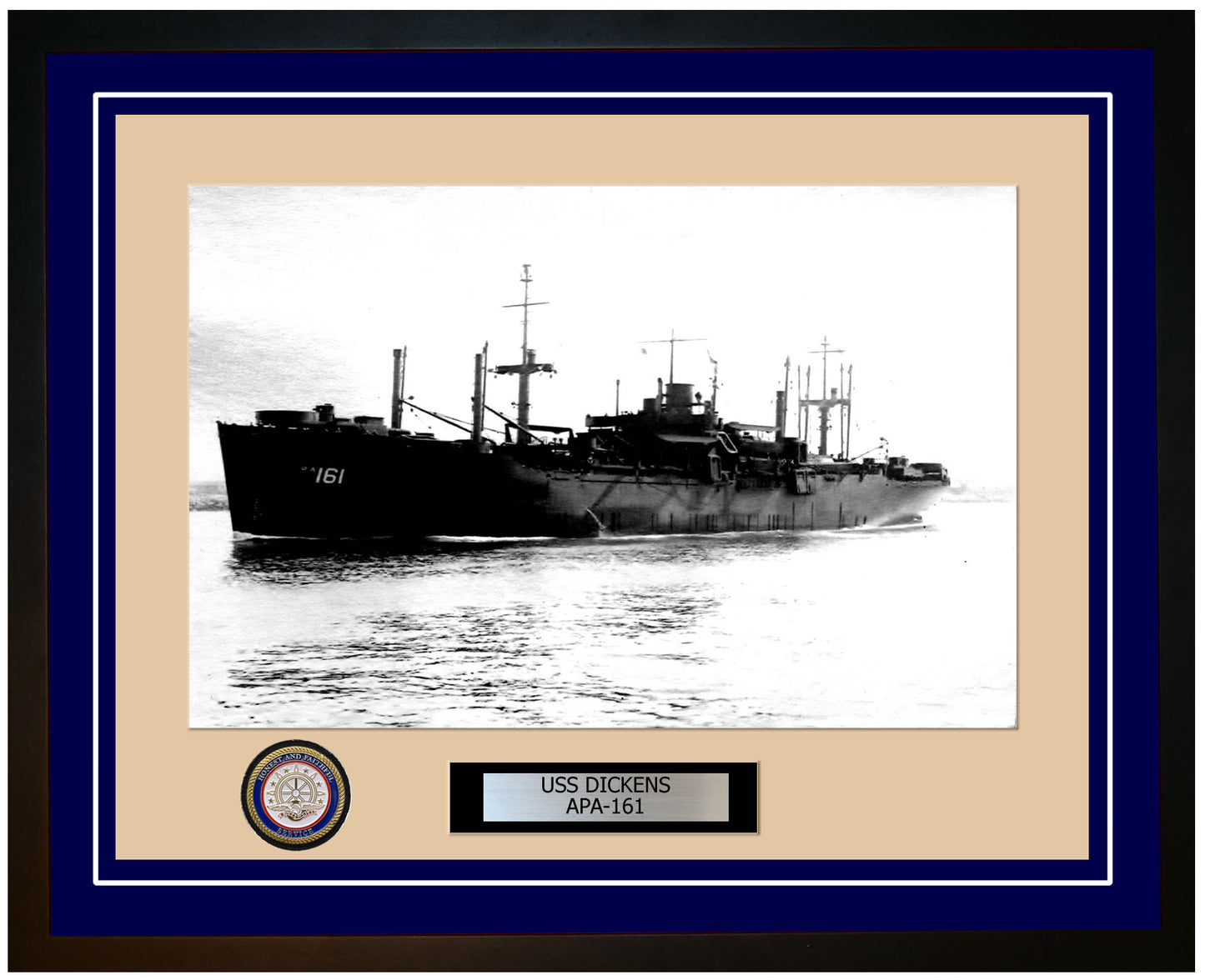 USS Dickens APA-161 Framed Navy Ship Photo Blue