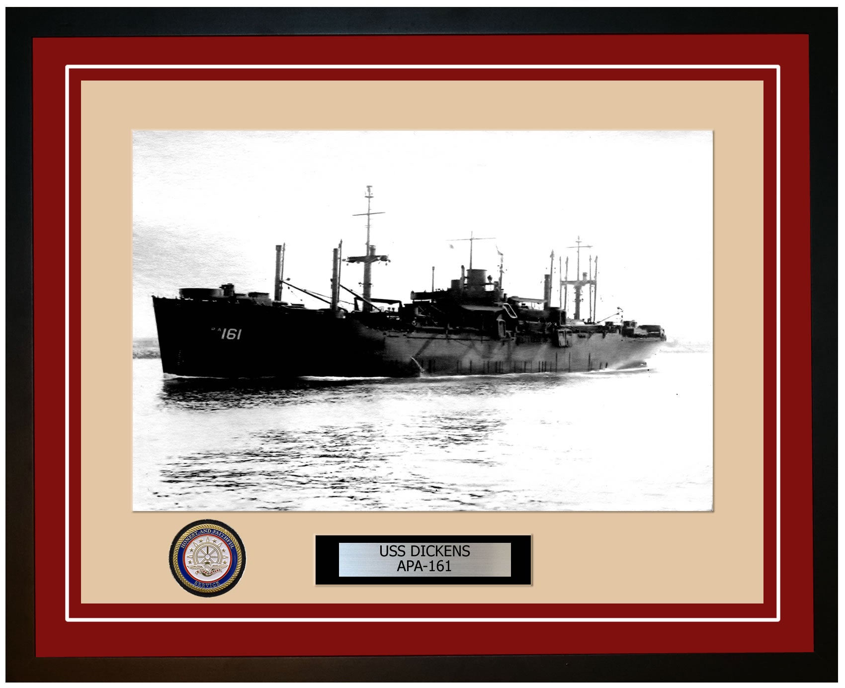 USS Dickens APA-161 Framed Navy Ship Photo Burgundy