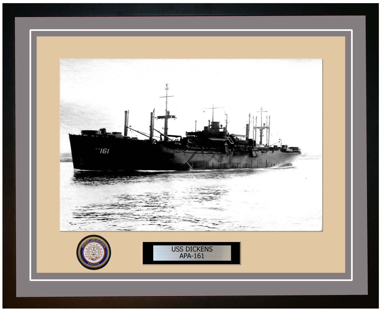 USS Dickens APA-161 Framed Navy Ship Photo Grey