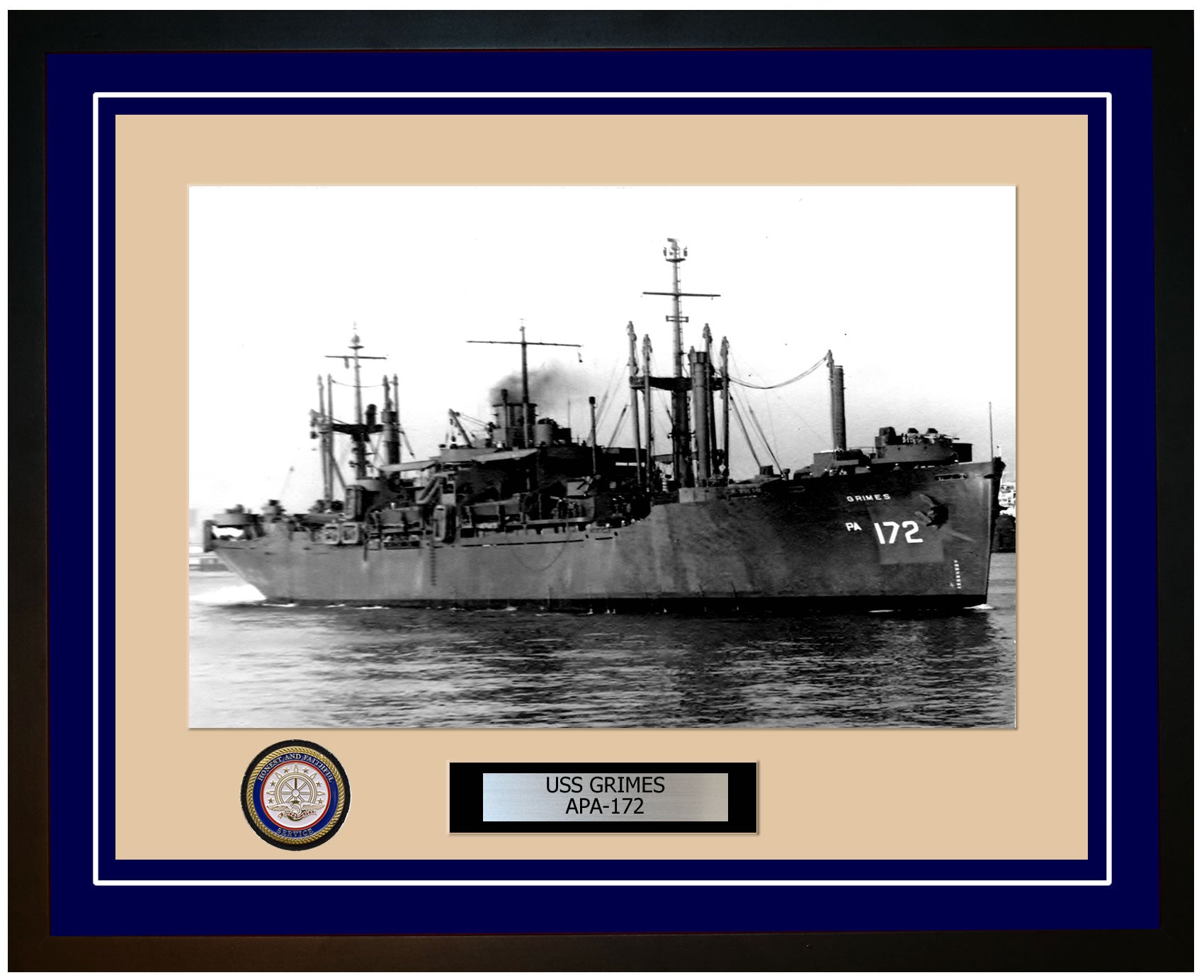 USS Grimes APA-172 Framed Navy Ship Photo Blue