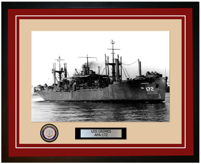 USS Grimes APA-172 Framed Navy Ship Photo Burgundy