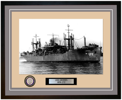 USS Grimes APA-172 Framed Navy Ship Photo Grey