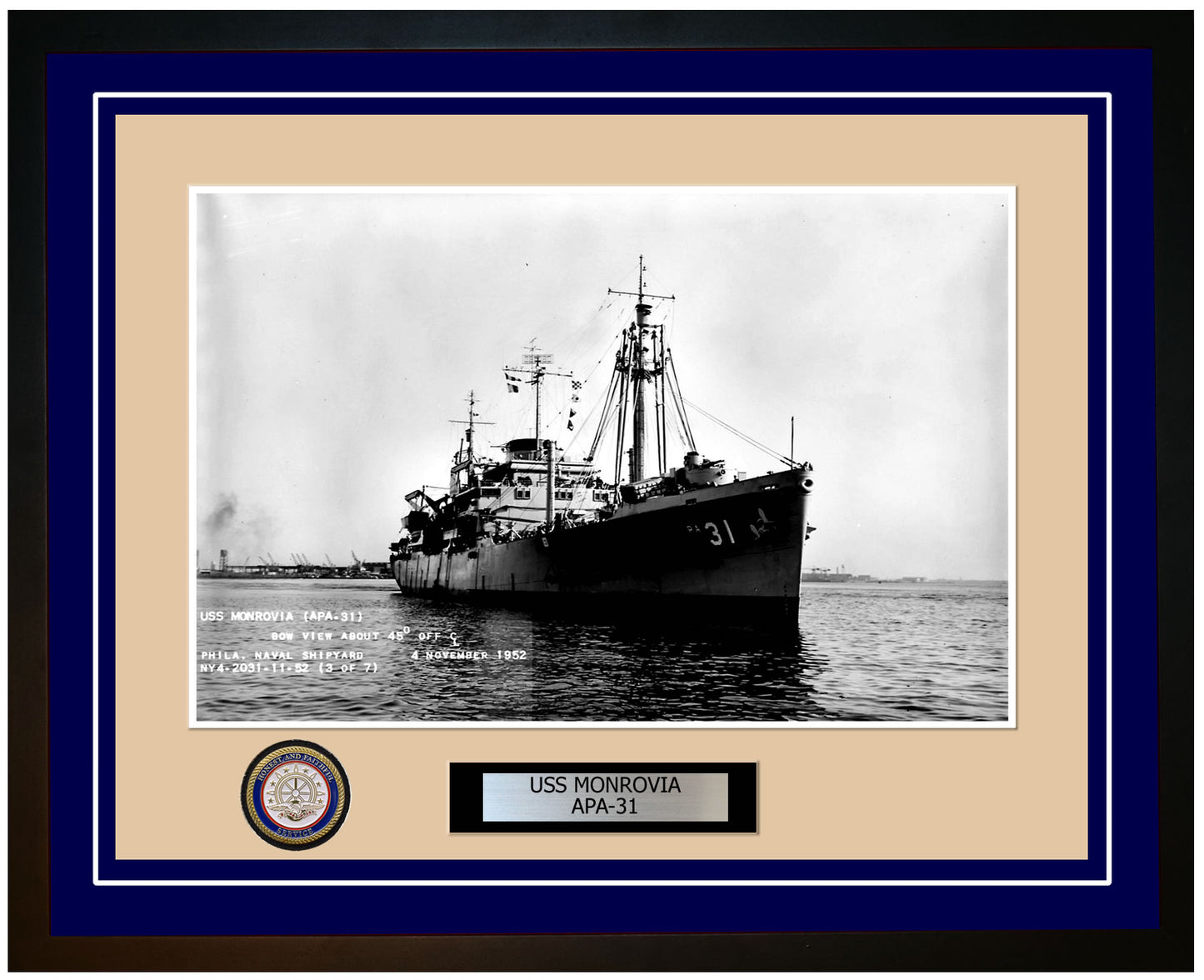 USS Monrovia APA-31 Framed Navy Ship Photo Blue