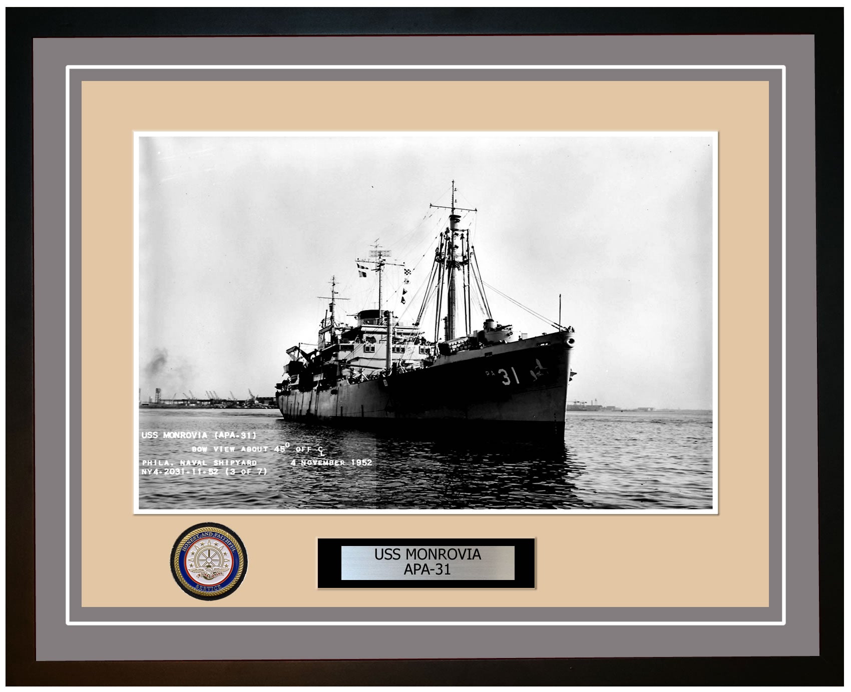 USS Monrovia APA-31 Framed Navy Ship Photo Grey