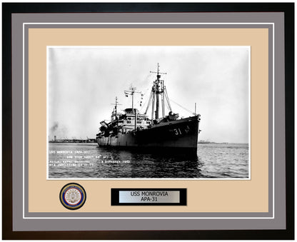 USS Monrovia APA-31 Framed Navy Ship Photo Grey