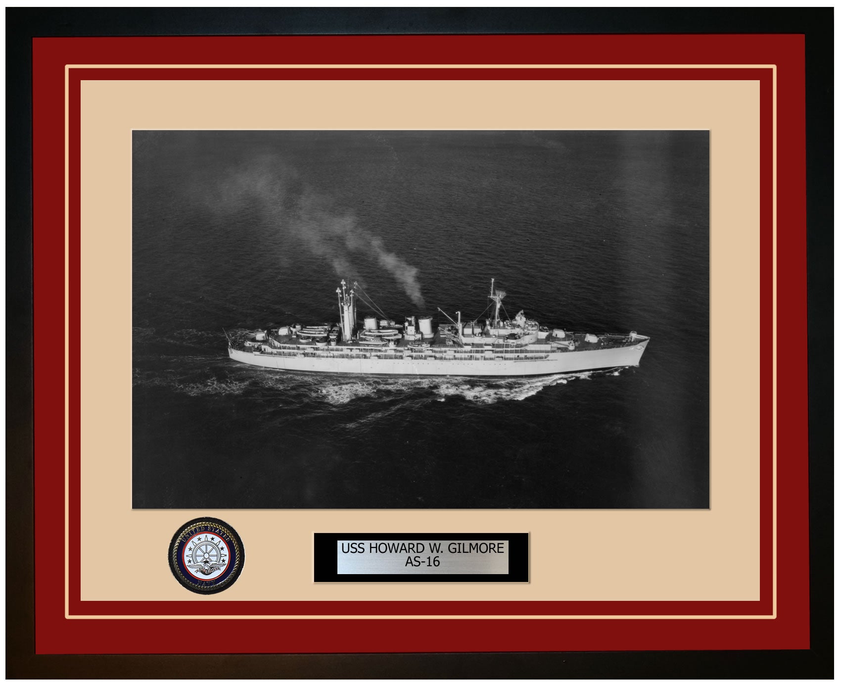 USS HOWARD-W-GILMORE AS-16 Framed Navy Ship Photo Burgundy