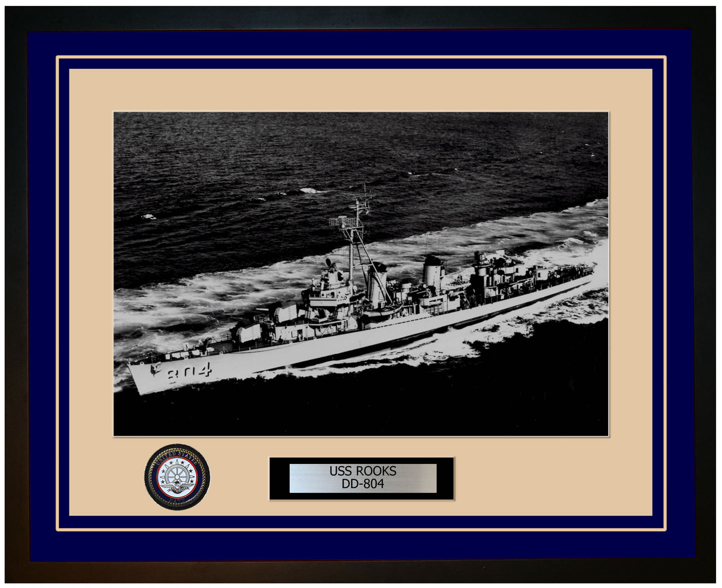 USS ROOKS DD-804 Framed Navy Ship Photo Blue