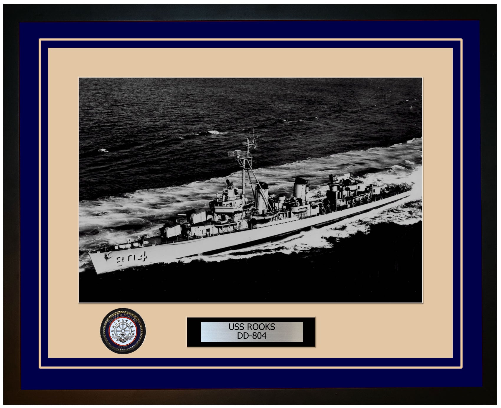 USS ROOKS DD-804 Framed Navy Ship Photo Blue