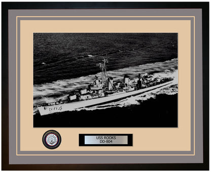 USS ROOKS DD-804 Framed Navy Ship Photo Grey