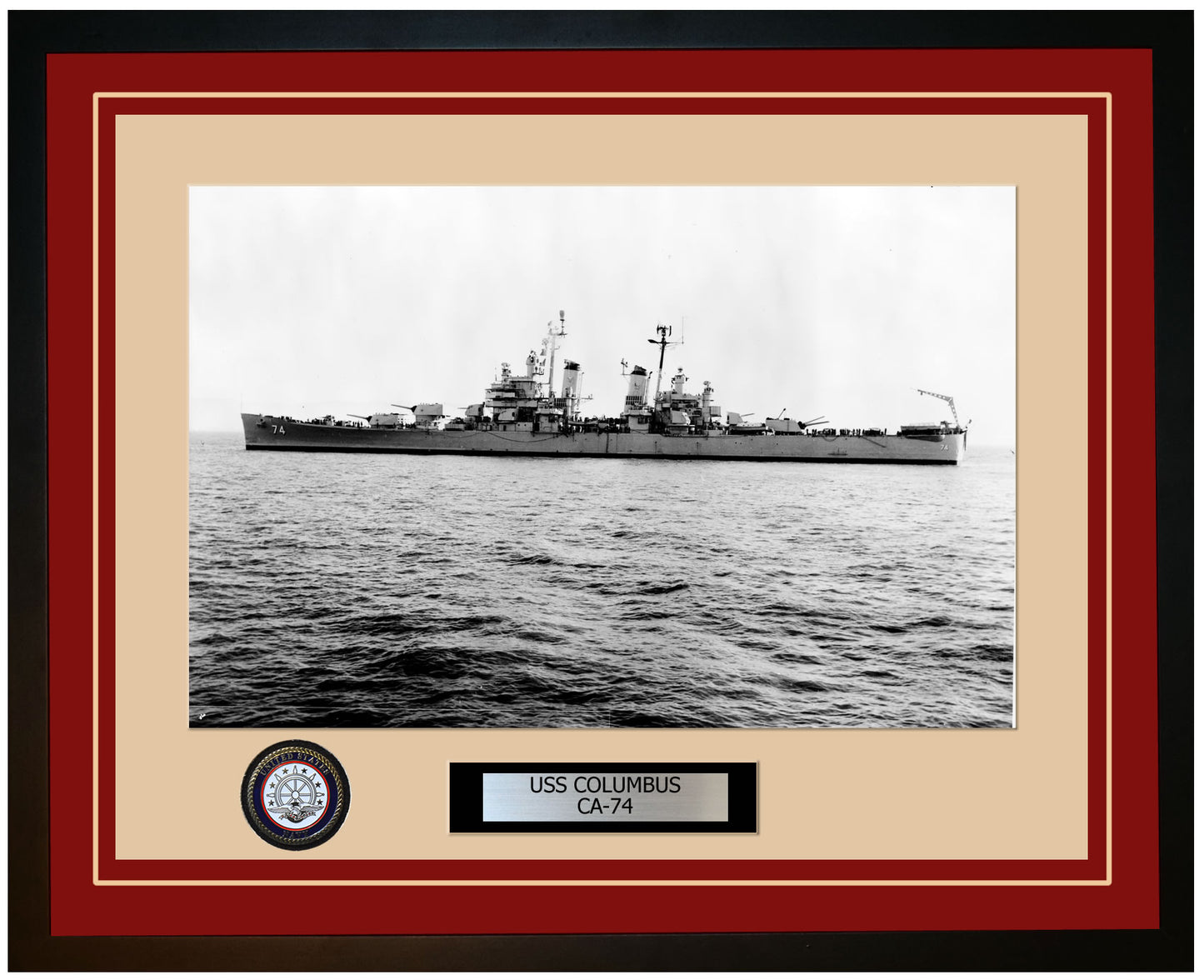 USS COLUMBUS CA-74 Framed Navy Ship Photo Burgundy