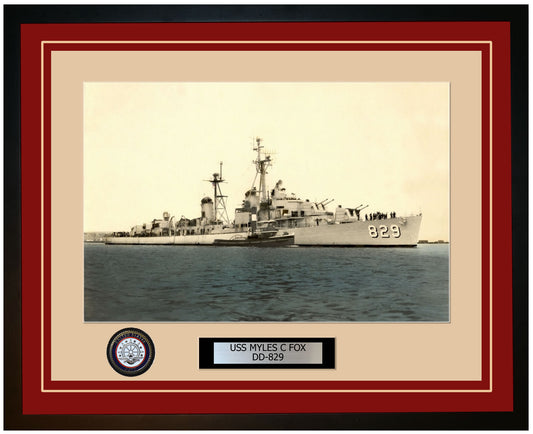 USS MYLES C FOX DD-829 Framed Navy Ship Photo Burgundy