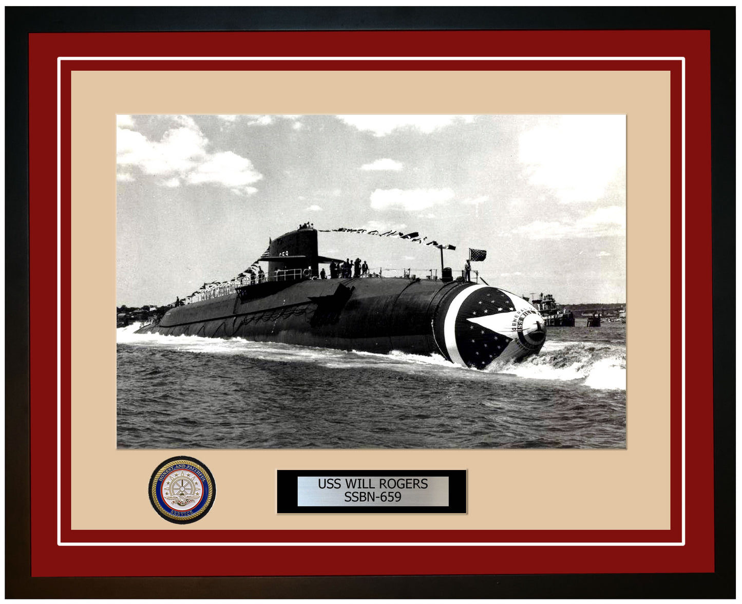 USS Will Rogers SSBN-659 Framed Navy Ship Photo Burgundy