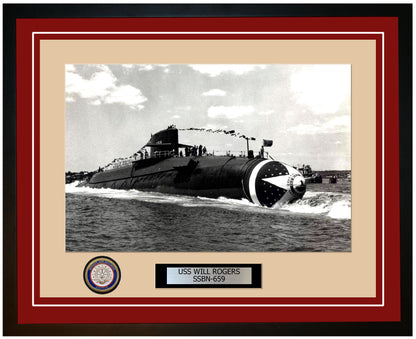 USS Will Rogers SSBN-659 Framed Navy Ship Photo Burgundy