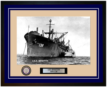 USS Braxton APA-138 Framed Navy Ship Photo Blue