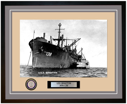 USS Braxton APA-138 Framed Navy Ship Photo Grey