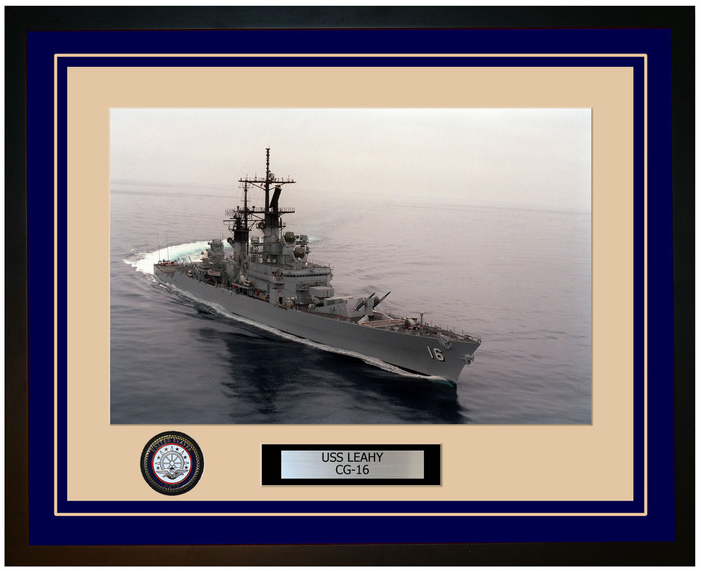 USS LEAHY CG-16 Framed Navy Ship Photo Blue