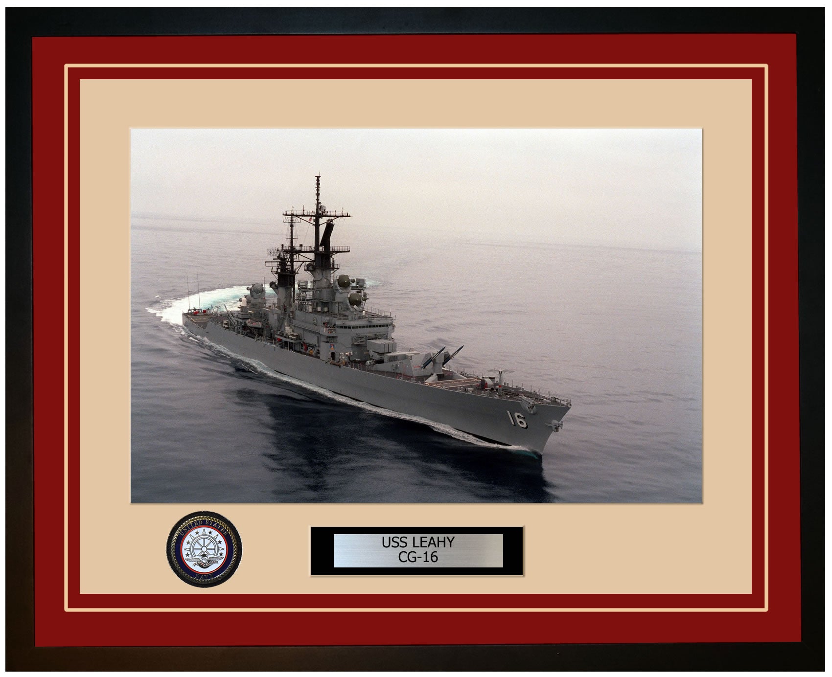 USS LEAHY CG-16 Framed Navy Ship Photo Burgundy