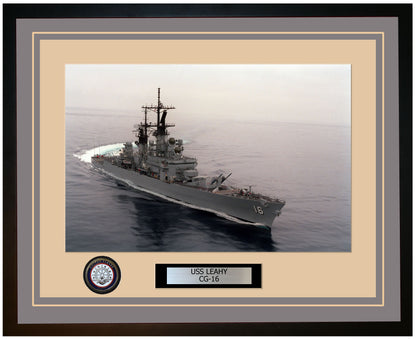 USS LEAHY CG-16 Framed Navy Ship Photo Grey