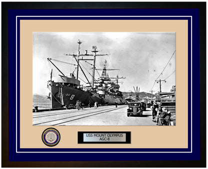 USS Mount Olympus AGC-8 Framed Navy Ship Photo Blue