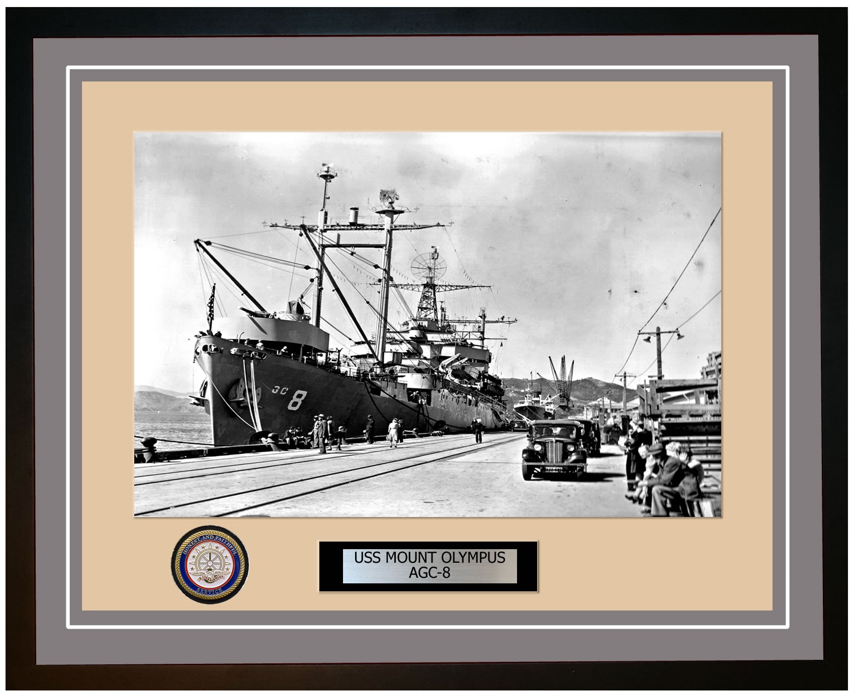 USS Mount Olympus AGC-8 Framed Navy Ship Photo Grey