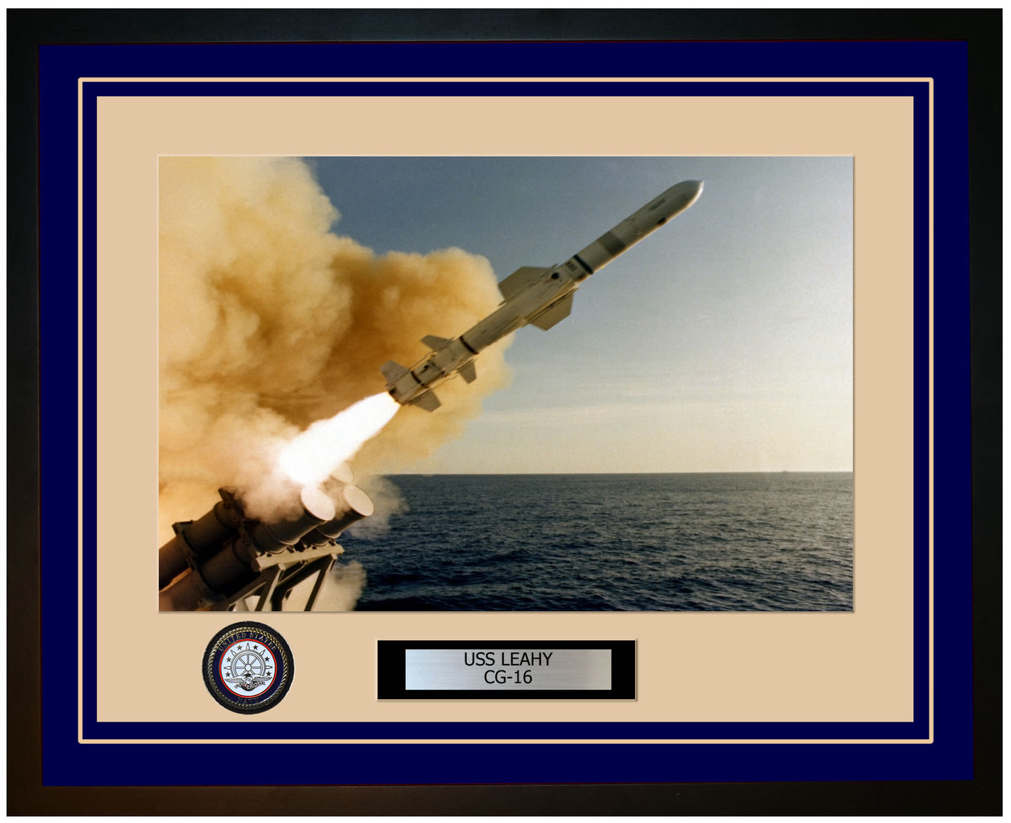 USS LEAHY CG-16 Framed Navy Ship Photo Blue