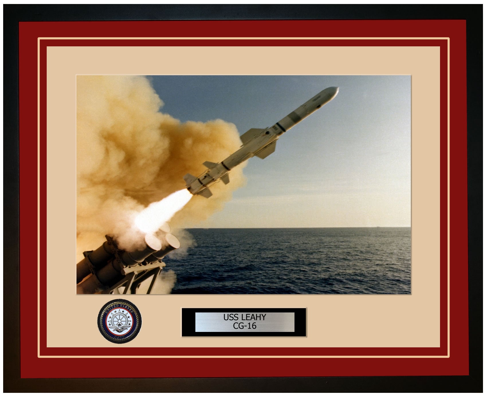 USS LEAHY CG-16 Framed Navy Ship Photo Burgundy