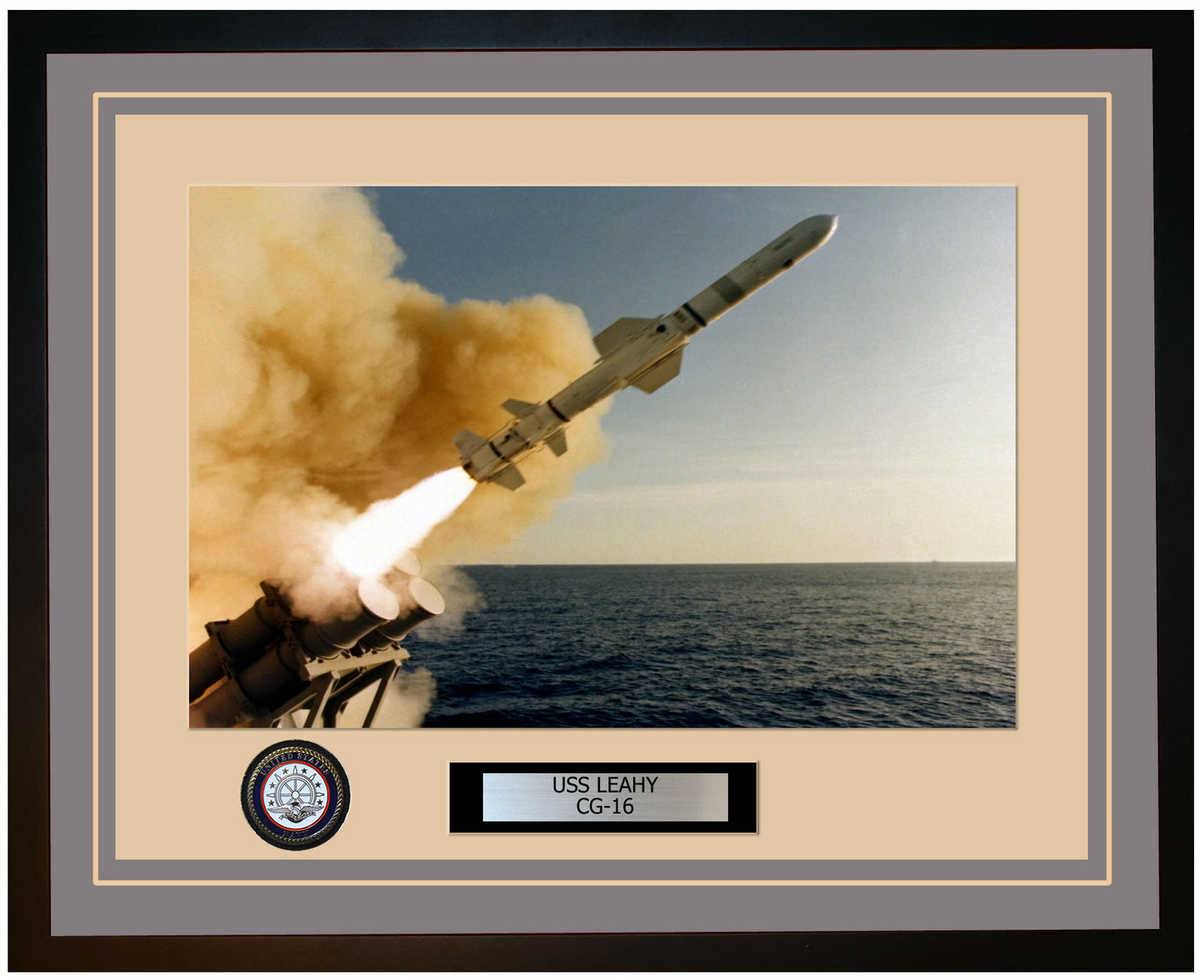 USS LEAHY CG-16 Framed Navy Ship Photo Grey