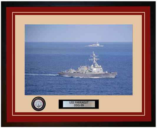 USS FARRAGUT DDG-99 Framed Navy Ship Photo Burgundy