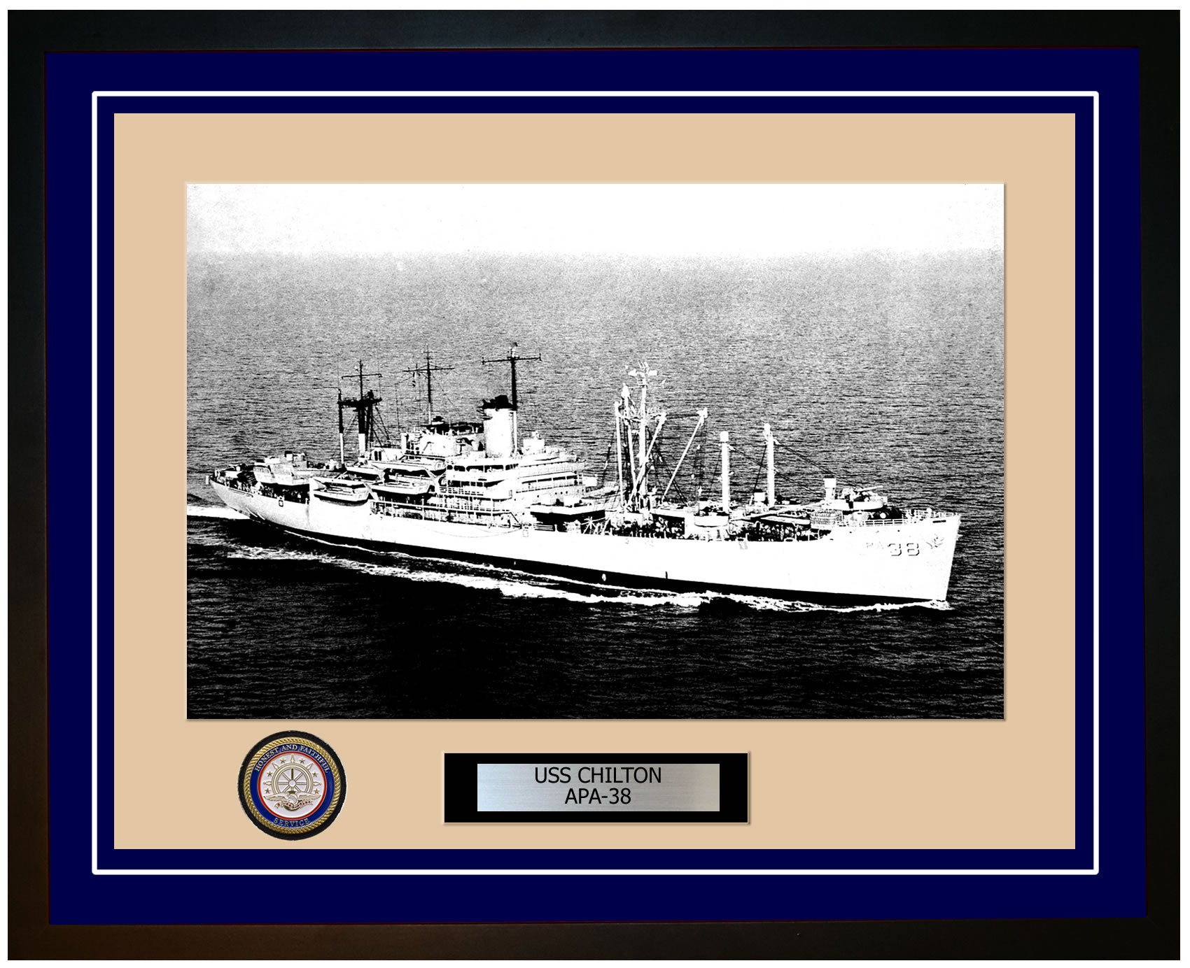 USS Chilton APA-38 Framed Navy Ship Photo Blue