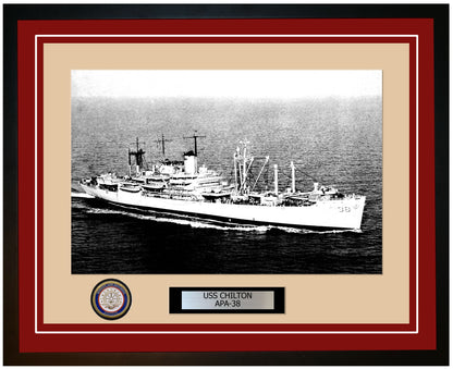 USS Chilton APA-38 Framed Navy Ship Photo Burgundy