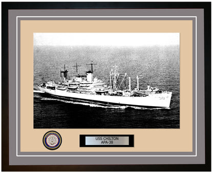 USS Chilton APA-38 Framed Navy Ship Photo Grey