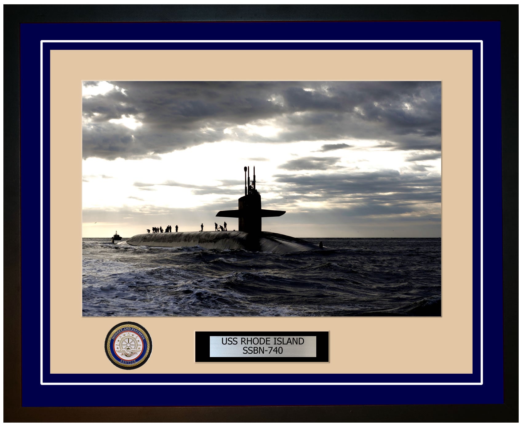 USS Rhode Island SSBN-740 Framed Navy Ship Photo Blue