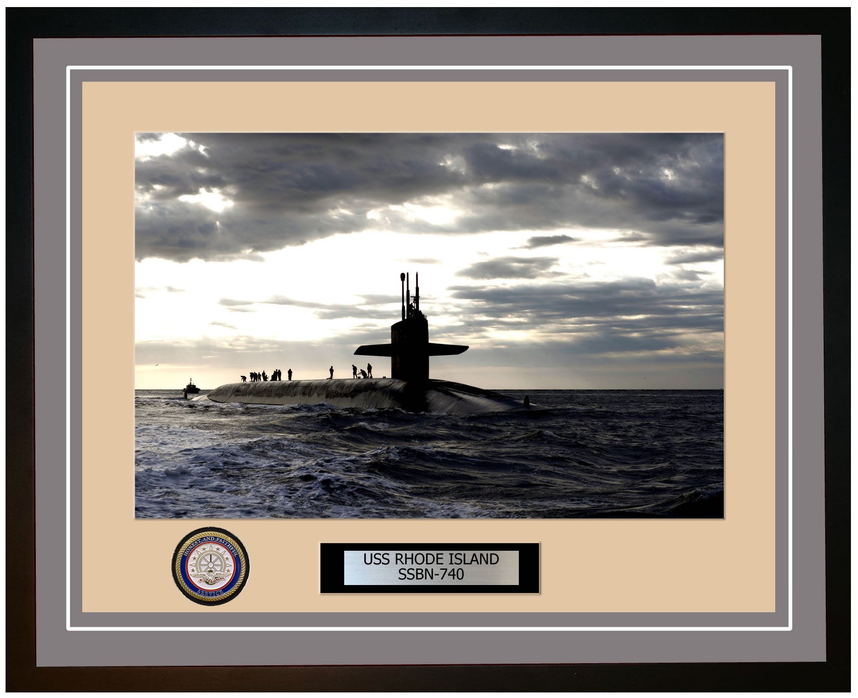 USS Rhode Island SSBN-740 Framed Navy Ship Photo Grey