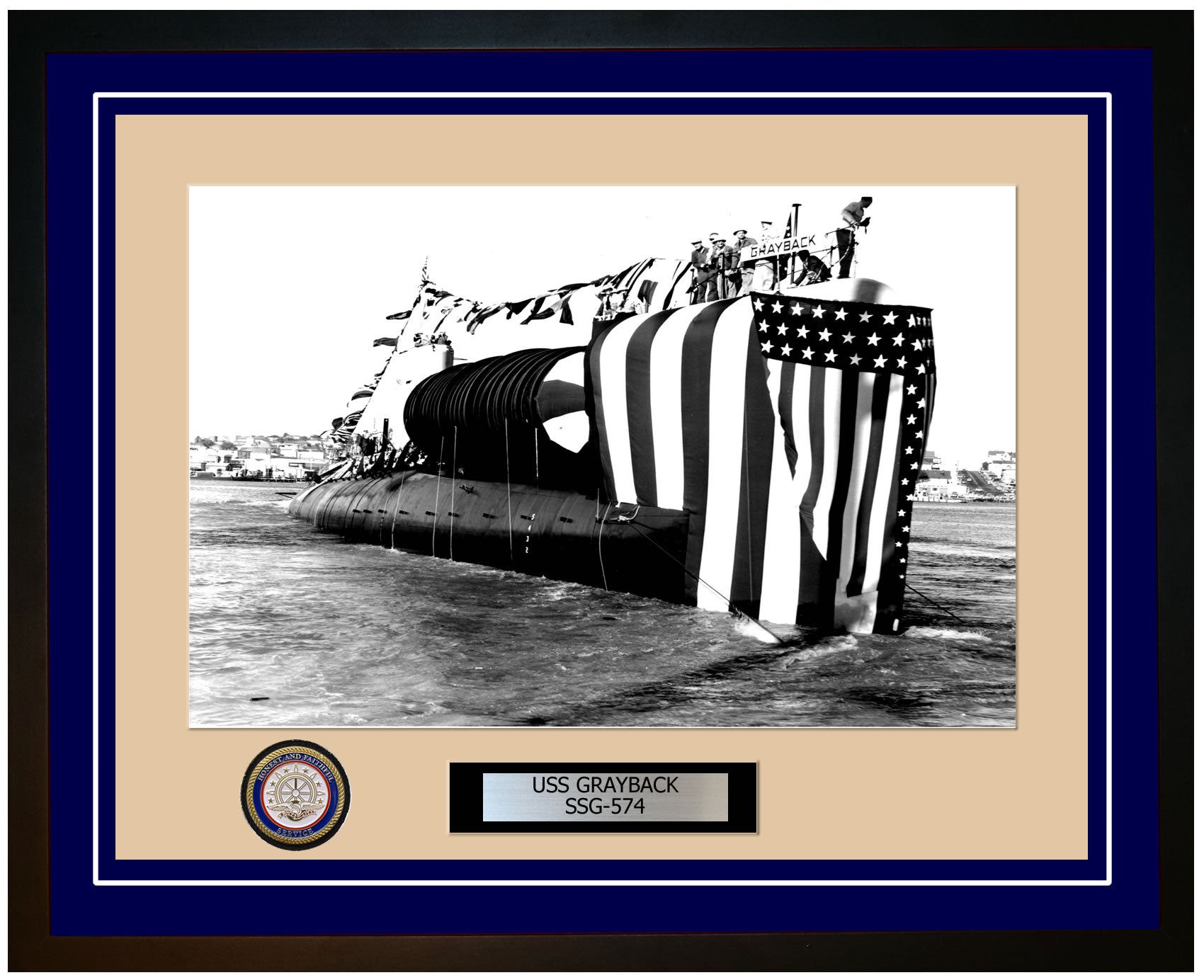 USS Grayback SSG-574 Framed Navy Ship Photo Blue