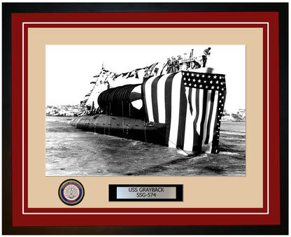 USS Grayback SSG-574 Framed Navy Ship Photo Burgundy