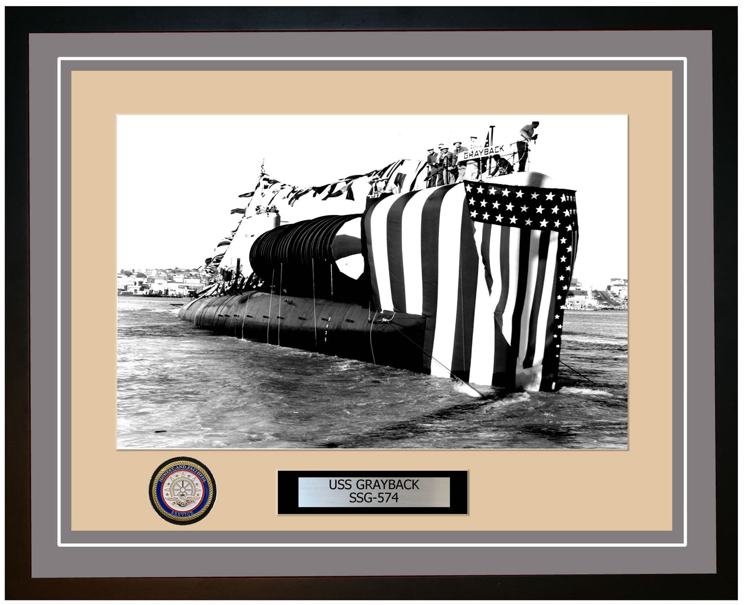 USS Grayback SSG-574 Framed Navy Ship Photo Grey