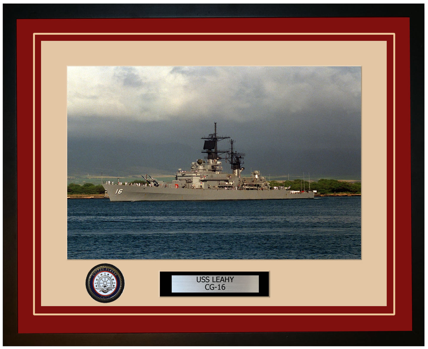 USS LEAHY CG-16 Framed Navy Ship Photo Burgundy