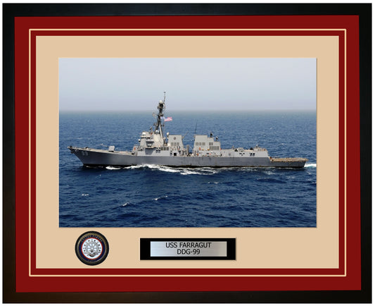 USS FARRAGUT DDG-99 Framed Navy Ship Photo Burgundy