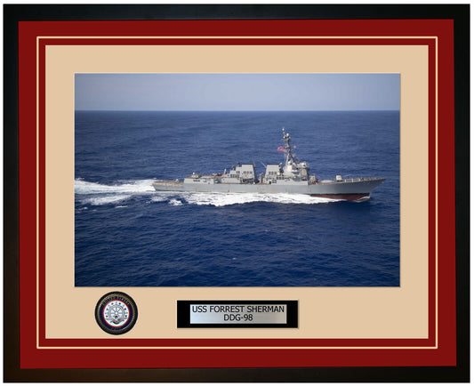 USS FORREST SHERMAN DDG-98 Framed Navy Ship Photo Burgundy